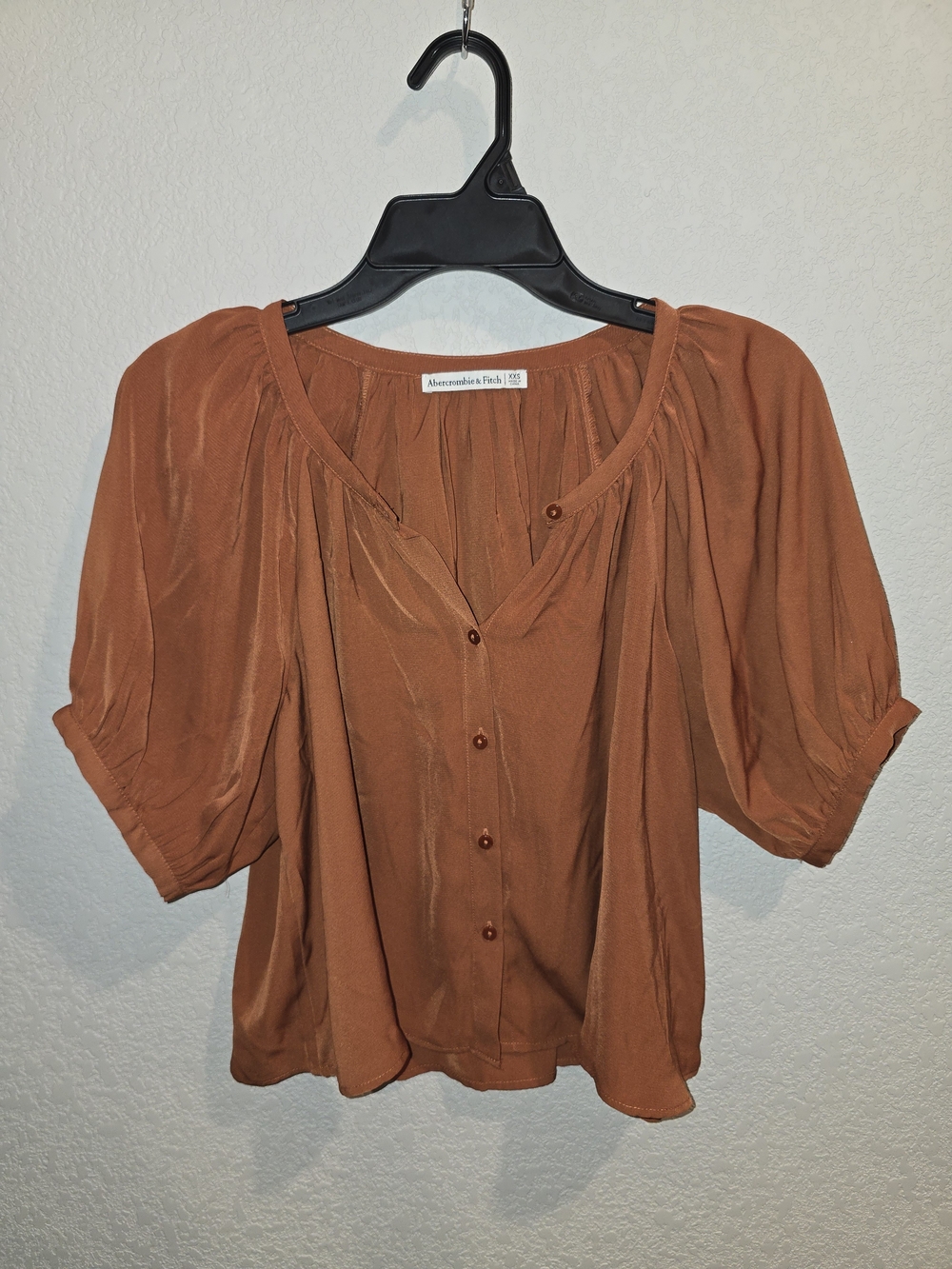 Abercrombie & Fitch Burnt Orange Puff Sleeve Button-Front Blouse